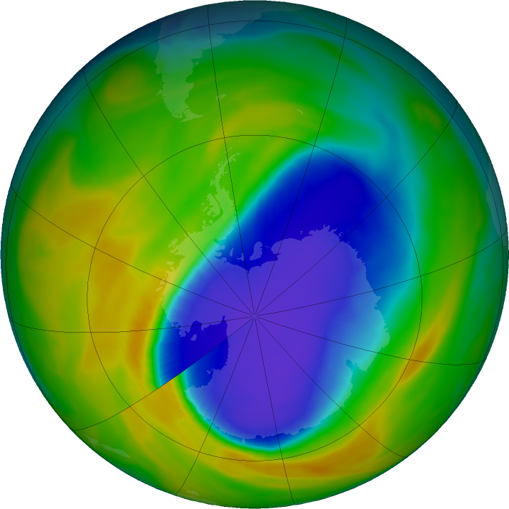 Antarctic ozone map for 22 October 2016